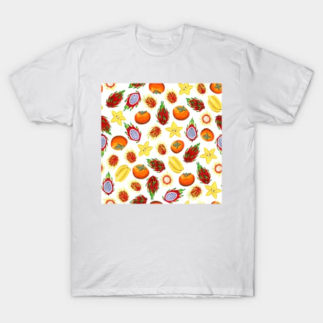 Exotic Fruit Pattern in Gouache T-Shirt by paintedpansy